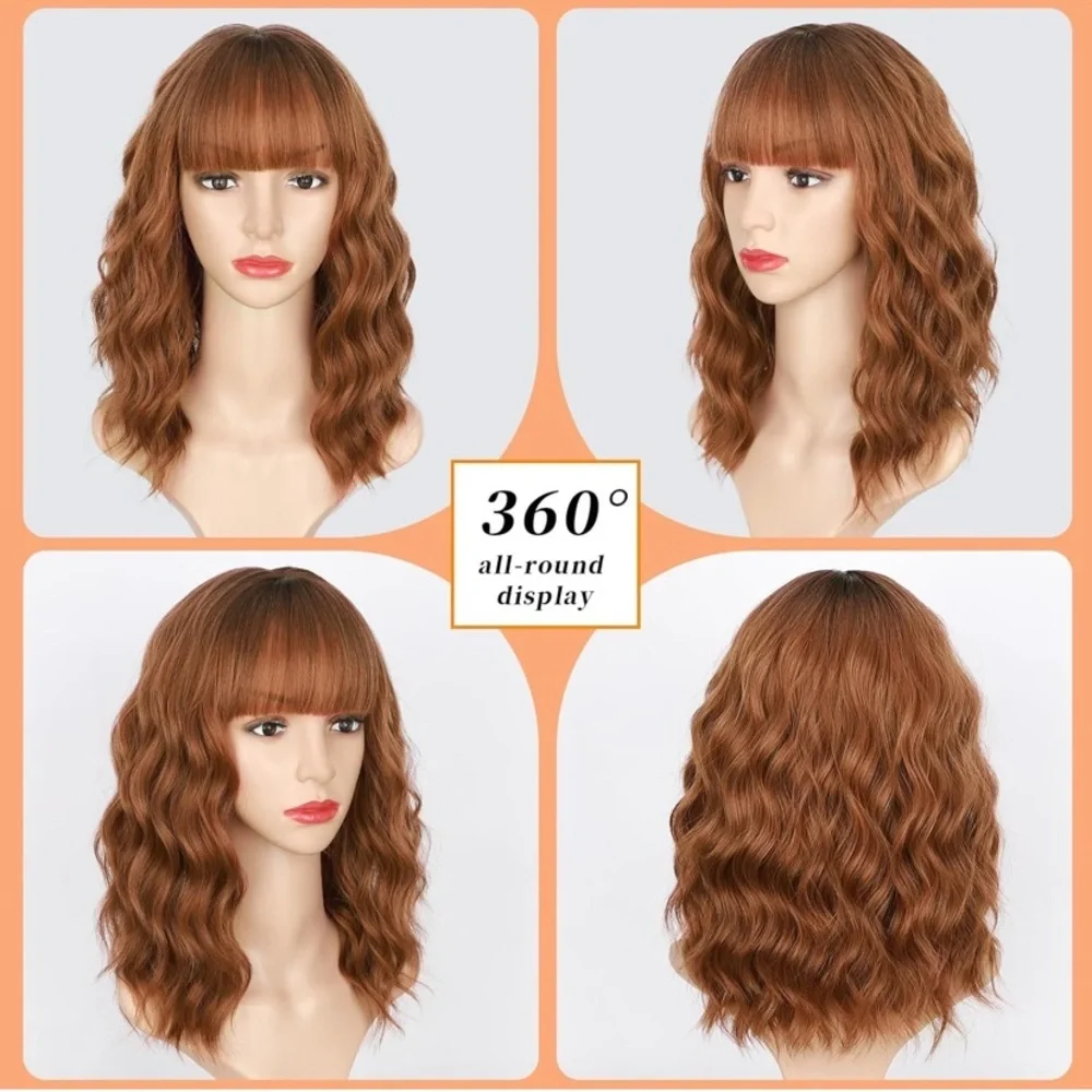 Auburn short wavy wig with bangs 14 inch - Picture 9 of 9